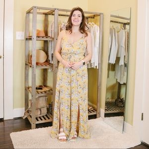 Entro Yellow Floral Print Flowy Jumpsuit Small